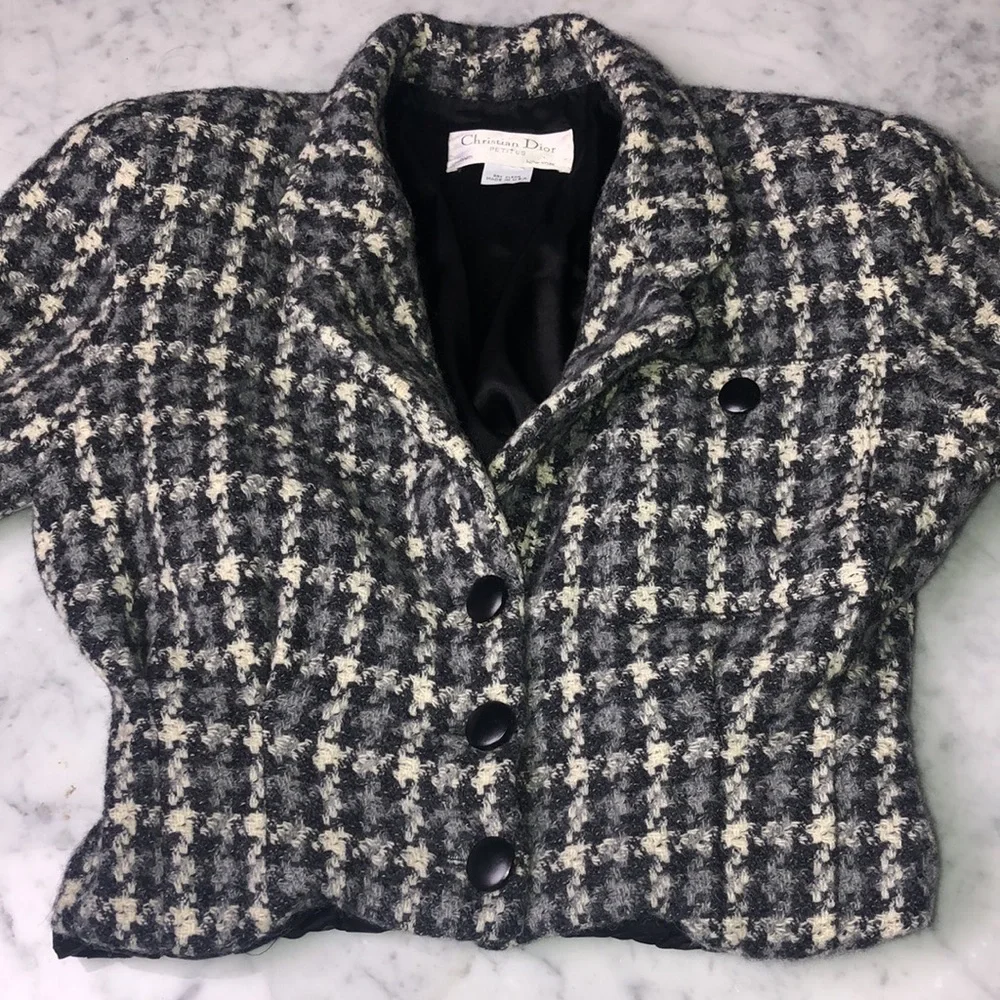 Christian Dior petites tweed Black,White and gray Houndstooth Jacket Size XS - Picture 3 of 10
